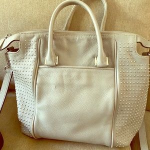 Grey leather crossbody handbag